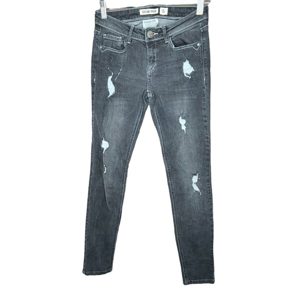 Sneak Peek Denim - Sneak Peek Jeans Womens Size 5 Faded Black Whisker Wash Skinny Distressed Casual